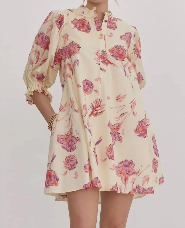 Women's Short-Sleeve DressesFloral Shirt Dress In Cream