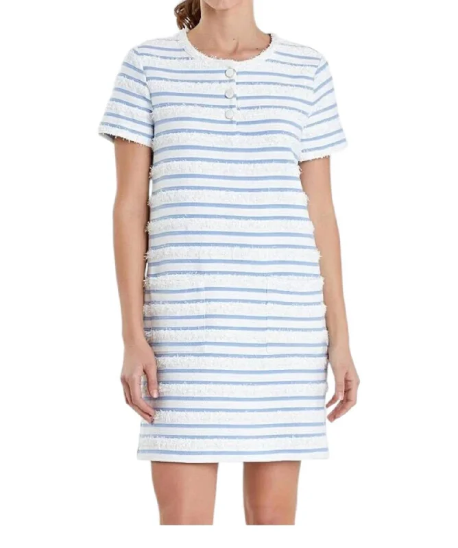 Women's Collarless DressesFringed Polo Dress In Blue/white