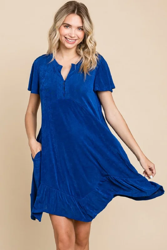 Women's Square-Back DressesFull Size Short Sleeve Ruffled Asymmetric Hem Dress