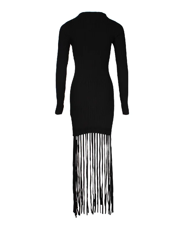 Women's Low Collar DressesGanni Fringed Dress in Black Rayon