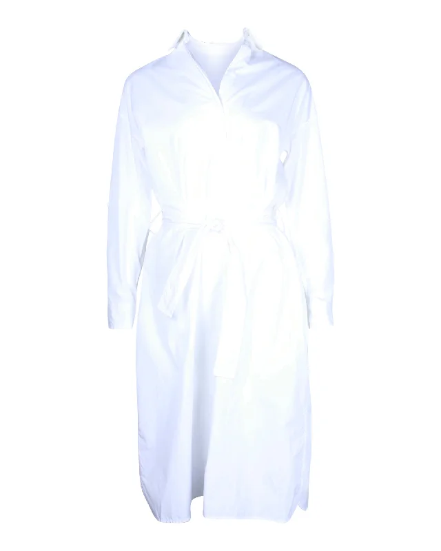 Women's Square Collar DressesHermes Belted Shirt Dress in White Cotton