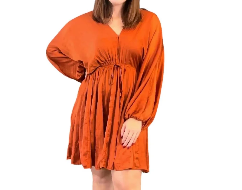 Women's Shift DressesKimono Sleeve V Neck Dress In Rust