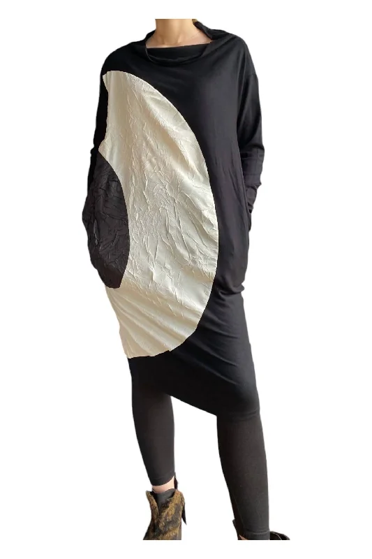 Women's Mandarin Collar DressesLong Sleeve Dress In Black And White