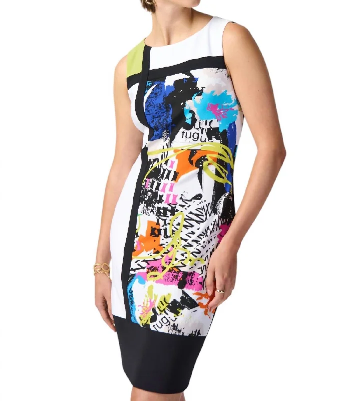 Women's Shawl Collar DressesMid-Length Sheath Dress In Vanilla/multi