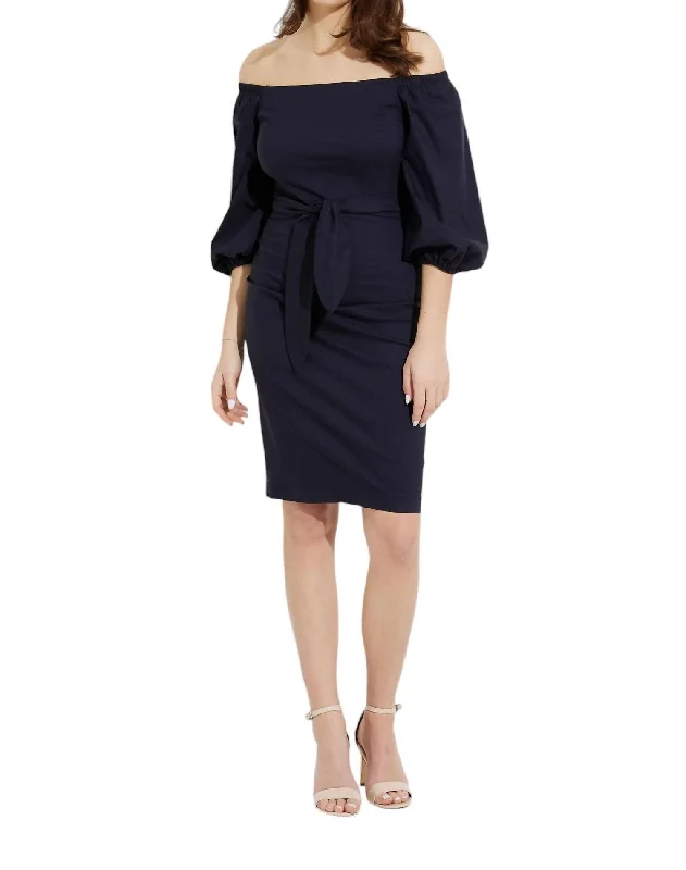 Women's V-Neck DressesOff-Shoulder Belted Sheath Dress In Midnight Blue