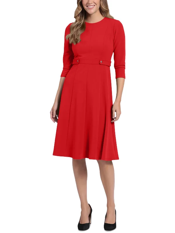 Women's Shawl Collar DressesPetites Womens Crepe 3/4 Sleeves Fit & Flare Dress