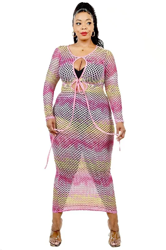 Women's High-Low DressesPlus See-through Gradient Fishnet Overlay Dress