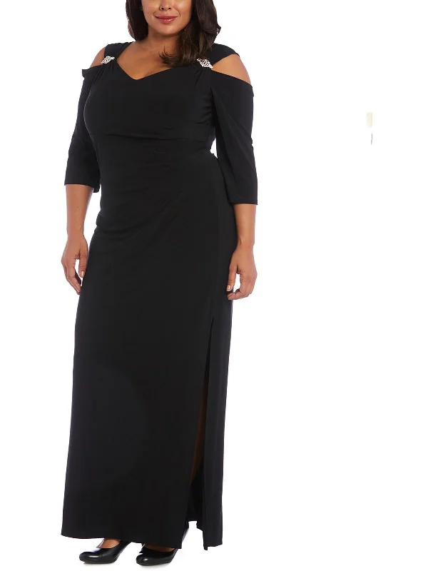 Women's Gathered DressesPlus Womens Cold Shoulder Embellished Evening Dress