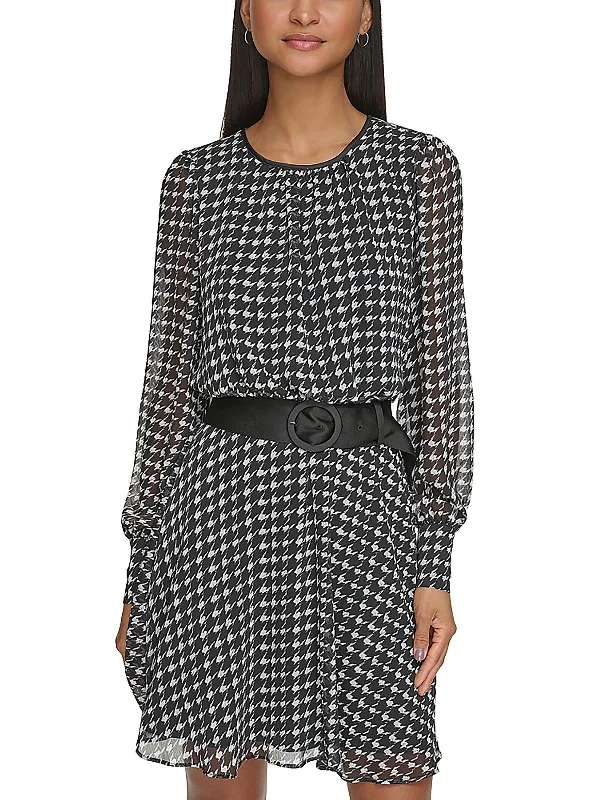 Women's Long-Sleeve DressesPlus Womens Houndstooth Casual Wear Sheath Dress