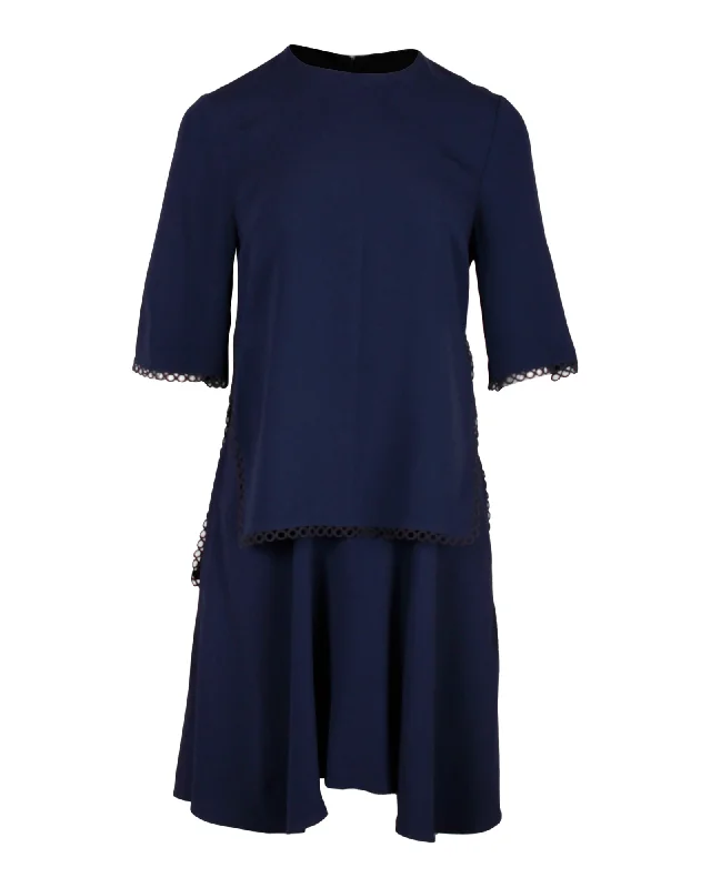 Women's Collarless DressesStella McCartney Scalloped Layered Dress in Navy Blue Viscose