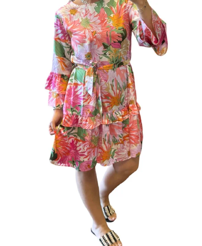 Women's Collarless DressesThe Kennedy Satin Dress In Pink Floral