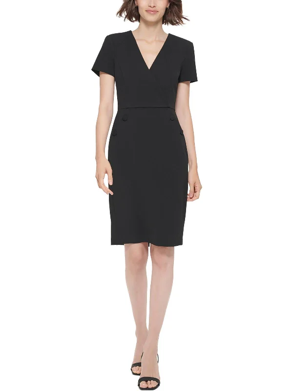 Women's V-Back DressesWomens Faux Wrap Work day wear Sheath Dress