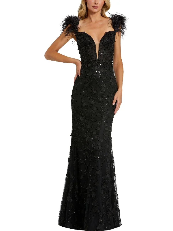 Women's Mini DressesWomens Feathers Illusion Evening Dress