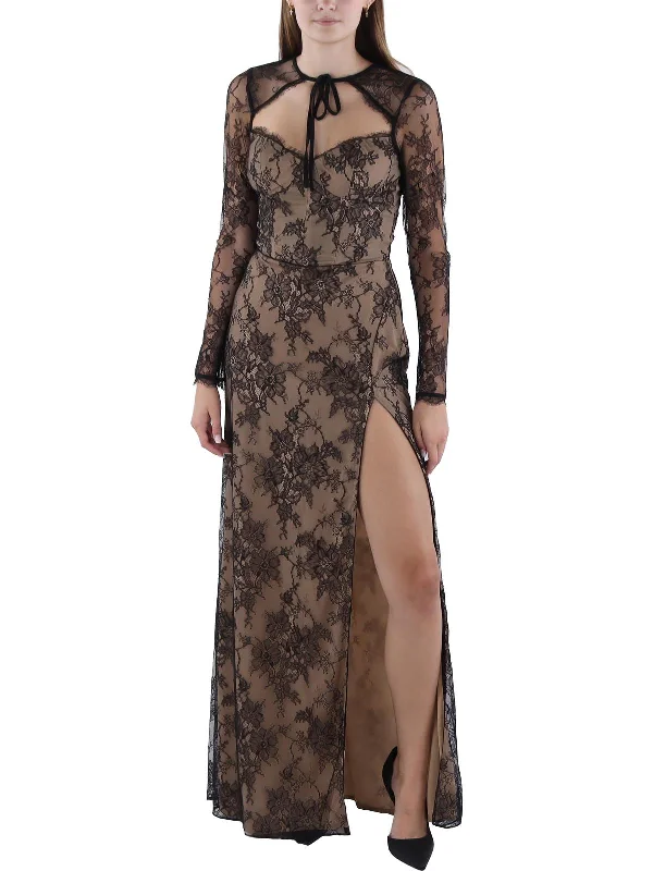 Women's Shirt Collar DressesWomens Full Length Lace Evening Dress