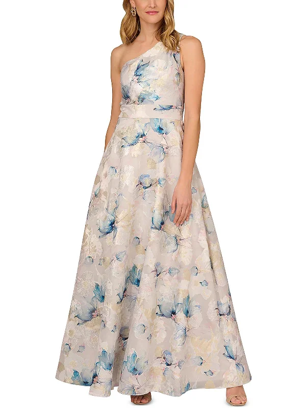 Women's Keyhole-Back DressesWomens Metallic Floral Print Evening Dress