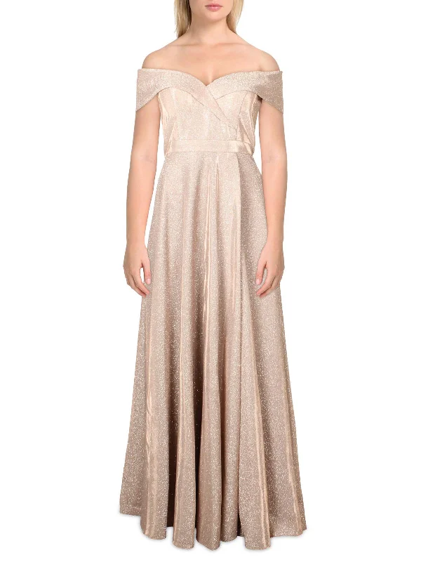 Women's Fit and Flare DressesWomens Metallic Slit Evening Dress