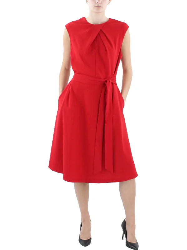 Women's U-Back DressesWomens Pleated Knee-Length Fit & Flare Dress