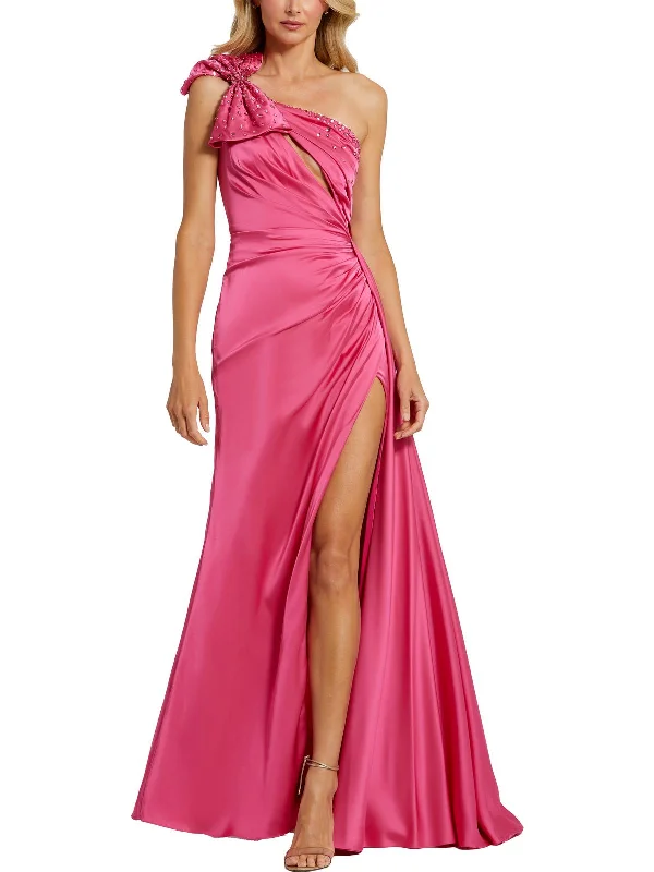 Women's High-Low DressesWomens Satin Embellished Evening Dress