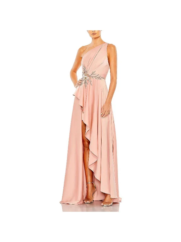 Women's Bell-Sleeve DressesWomens Satin One Shoulder Evening Dress