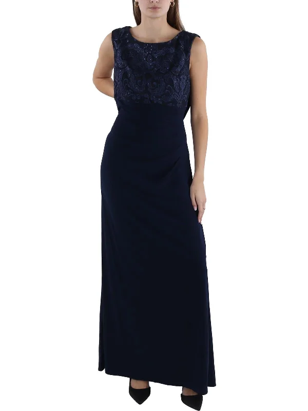 Women's Sweetheart Collar DressesWomens Sequin Embroidered Evening Dress