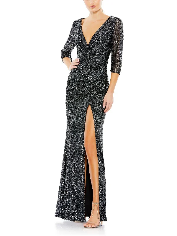 Women's Peter Pan Collar DressesWomens Sequined Plunge Evening Dress