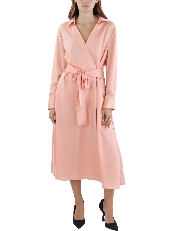 Women's Low Collar DressesWomens Surplice Long Shirtdress