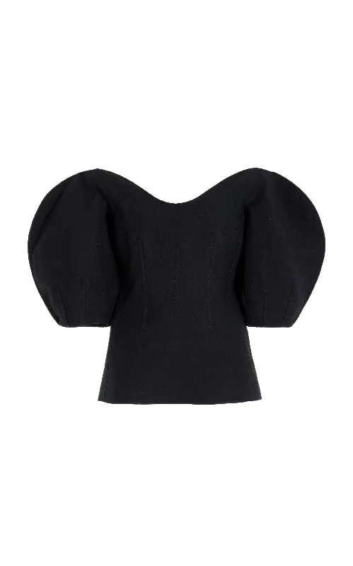 Women's Blouse with Asymmetrical HemBartlet Top in Black Wool Silk Cady