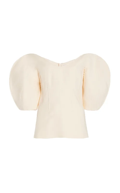 Women's Blouse with FrillsBartlet Top in Ivory Wool Silk Cady