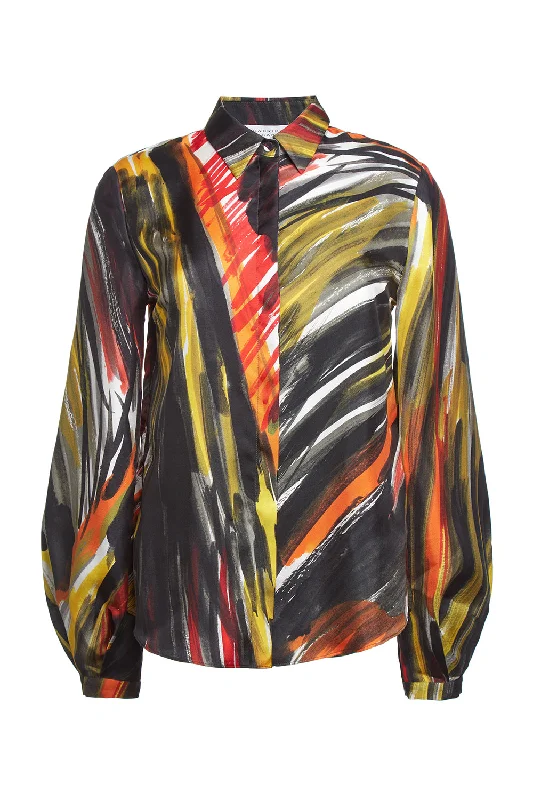 Women's Blouse with Boat CollarDelmer Top in Multi Printed Silk