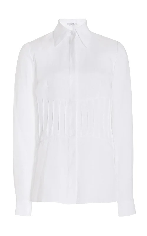 Women's Blouse for PartyDuff Top in White Aloe Linen