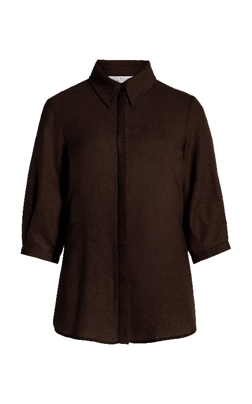 Women's Blouse with Notched CollarHadley Blouse in Chocolate Virgin Wool