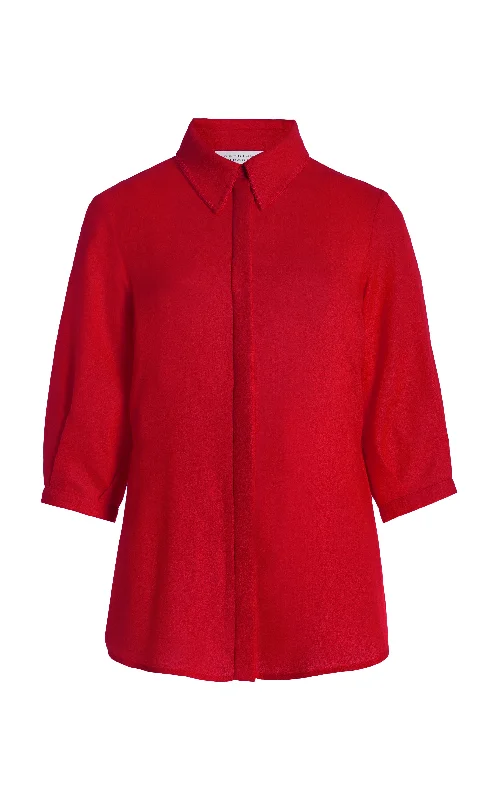 Women's Blouse with Collarless DesignHadley Blouse in Scarlet Red Virgin Wool