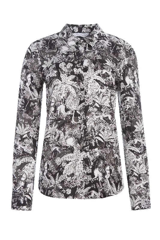 Women's Blouse with HoodHenri Blouse in Grey Scale Printed Silk Twill