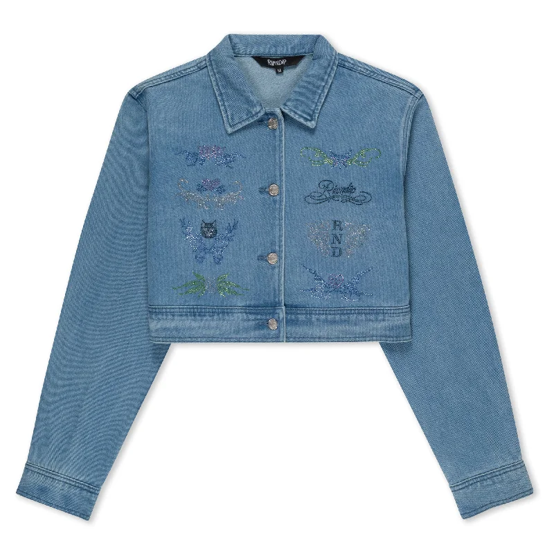 Women's Blouse with Rounded CollarHyaena Cropped Denim Jacket (Medium Wash)