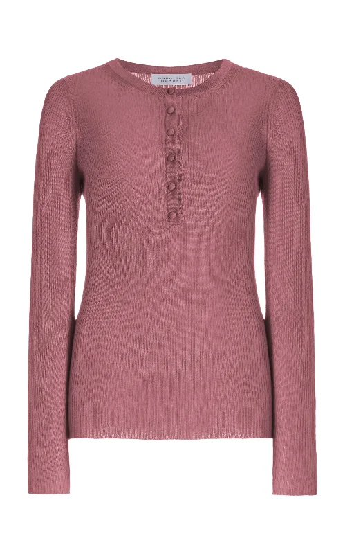 Women's Blouse with Wide CollarJulian Knit Henley in Rose Quartz Cashmere Silk