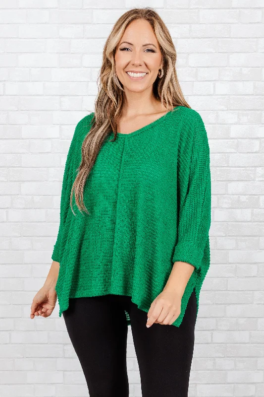 Women's Blouse with Short SleevesLet Me Think Top, Kelly Green