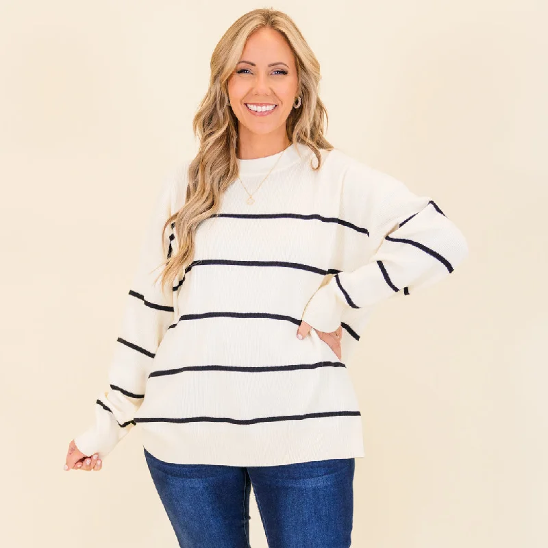 Women's Blouse with Bell SleevesLux Stripe Sweater, White