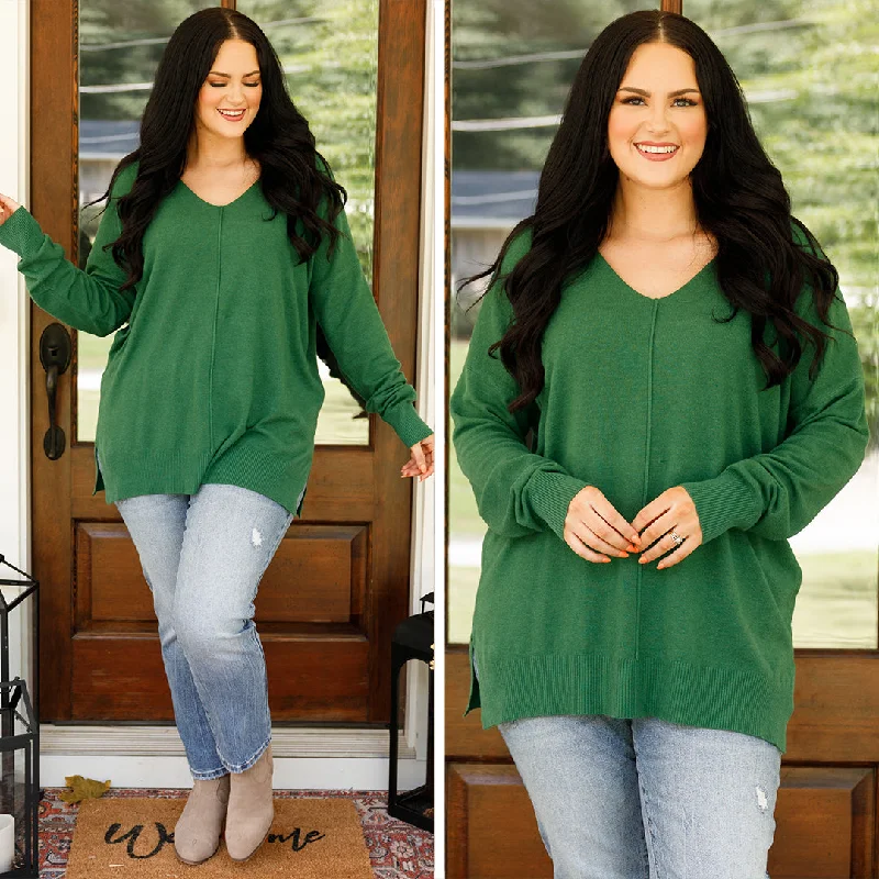 Women's V-Neck BlouseMiss Me Sweater, Heather Dark Green