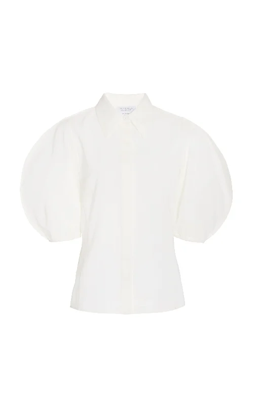 Women's Blouse with Low CollarSansi Top in White Aloe Linen