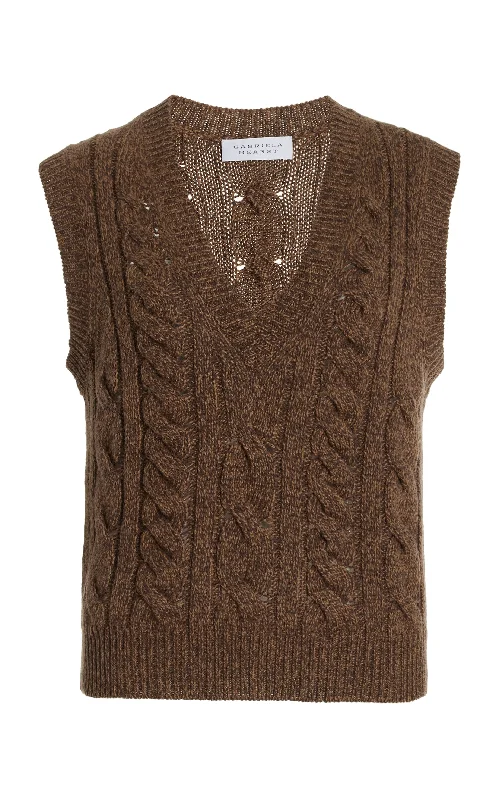 Women's Blouse with Mandarin CollarSelsey Knit Top in Chocolate Multi Cashmere