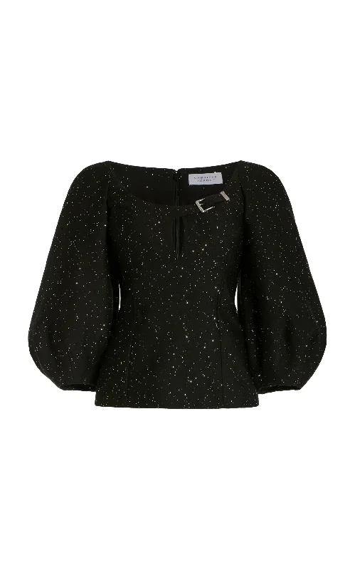 Women's Silk BlouseSiro Sequin Top in Black Virgin Wool