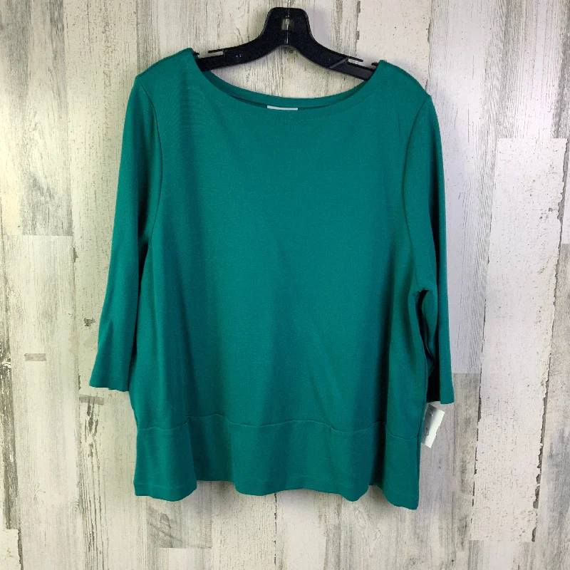 Women's Blouse with Shawl CollarTop 3/4 Sleeve Basic By J. Jill In Green, Size: Xl