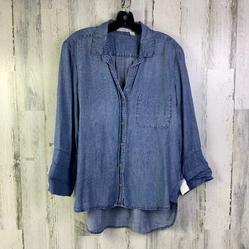 Women's Blouse with Wide CollarTop 3/4 Sleeve By Chelsea And Violet In Blue, Size: M