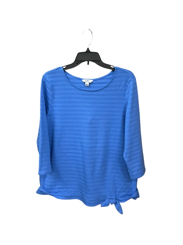 Women's Blouse with High CollarTop 3/4 Sleeve By Croft And Barrow In Blue, Size: L