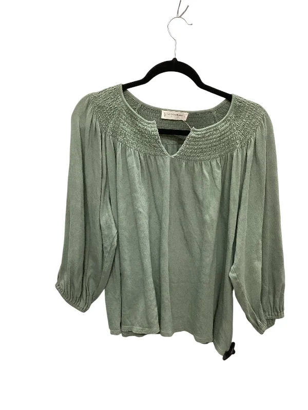 Women's Blouse with Boat CollarTop 3/4 Sleeve By Lucky Brand In Green, Size: S