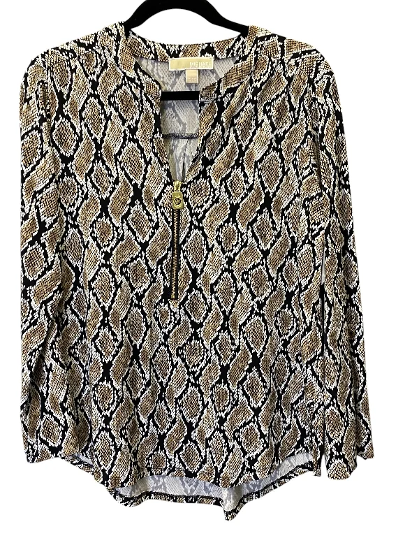 Women's Blouse with Boat CollarTop 3/4 Sleeve By Michael Kors In Animal Print, Size: L