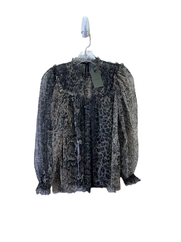 Women's Blouse with High CollarTop Long Sleeve Basic By All Saints In Animal Print, Size: Xs