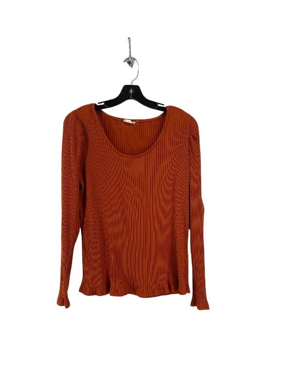 Women's Blouse with Asymmetrical HemTop Long Sleeve Basic By Ana In Orange, Size: Xxl