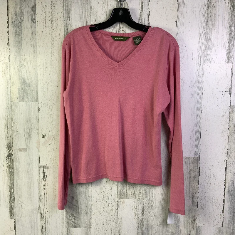 Women's Blouse with Notched CollarTop Long Sleeve Basic By Eddie Bauer In Pink, Size: L