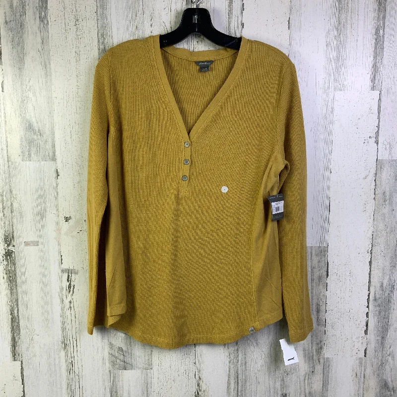 Women's Blouse with Shawl CollarTop Long Sleeve Basic By Eddie Bauer In Yellow, Size: L